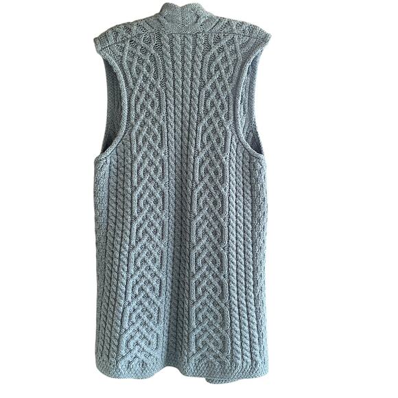 KILRONAN KNITWEAR Sz S Merino Wool Cable Knit Longline Vest Sleeveless Cardigan - Picture 10 of 10